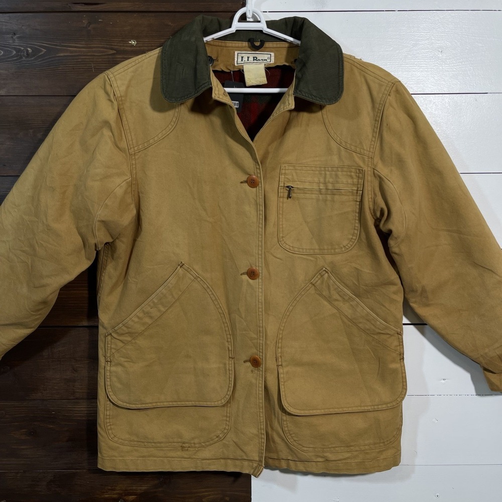 Vintage 80s LL Bean Womens Large Oversized‎ Jacket Canvas Plaid Chore Jacket - Picture 3 of 12